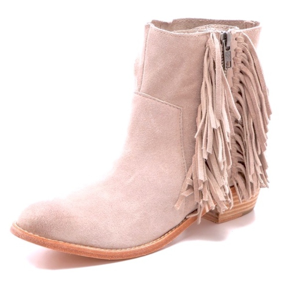 Zadig & Voltaire Pearce Suede Fringe Ankle Boot Light Tan Color **HOLE** SZ 6